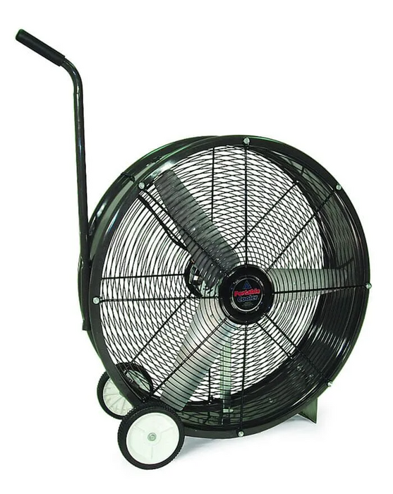 30 Portable Cooler Mini Direct Drive Drum Fan front side view